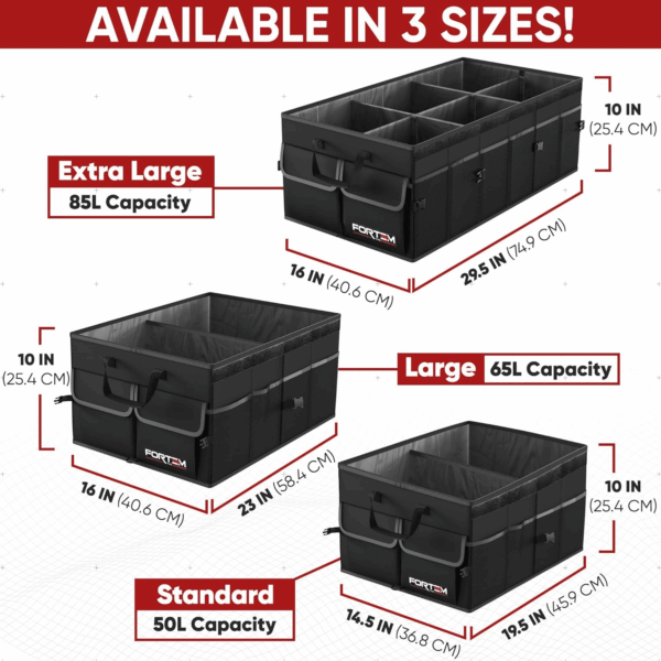 Car Trunk Organizer, Collapsible Multi Compartment SUV Organizer, Foldable Storage for Car Accessories for Women Men, 600D Oxford, Non Slip Bottom, Securing Straps, Soft Cover (85L) - Image 3