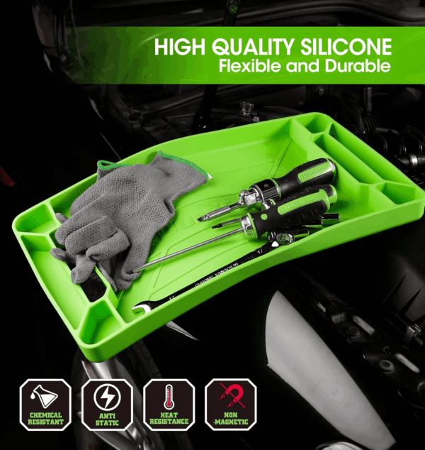 Flexible Tool Tray, Silicone Tool Holder for Mechanics Storage, Heat and Chemical Resistant Organizer for Automotive, Industry and Household(3Pack Green) - Image 4