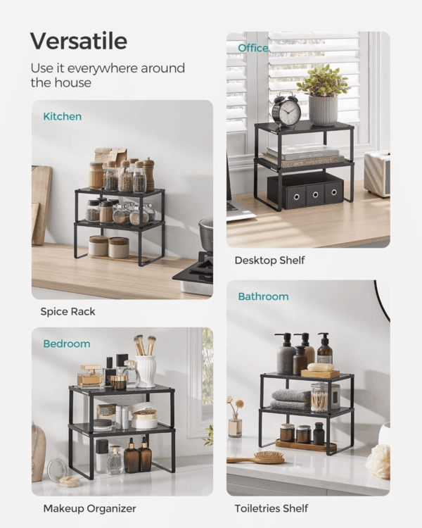 Spice Racks, Set of 2 Metal Cabinet Shelf Organizers, Countertop Organizers, Shelf Risers, Stackable, Expandable, Ink Black UKCS001B01 - Image 6