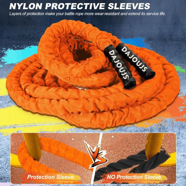 Battle Ropes for Home Gym 1.5Inch Diameter 30 FT Lengths Workout Heavy Battle Ropes for Exercise Training Weighted Ropes for Working Out Exercise Equipment with Protective Cove - Orange - Image 2