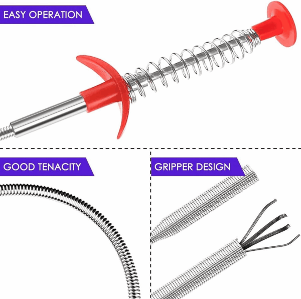 Drain Snake, Drain Clog Remover - Gutter Cleaning Tools Drain Cleaner for Toilet Sewer Shower Kitchen Bathroom Tub Clogged Drains Opener Cleaning Tool, Flexible Grabber Claw Pick up Reacher (79 Inch) - Image 5
