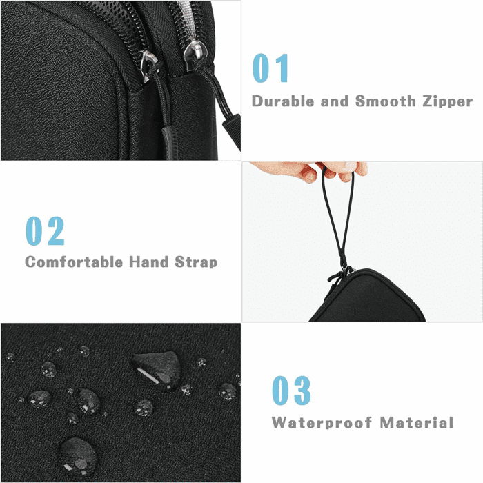Travel Cable Organizer Pouch Electronic Accessories Carry Case Portable Waterproof Double Layers All-In-One Storage Bag for Cord, Charger, Phone, Earphone Black - Image 5