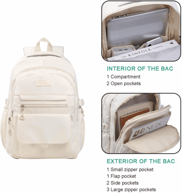 Teen Girls School Backpack for Boys, College Aesthetic Laptop Bookbag for Women,Beige - Image 6