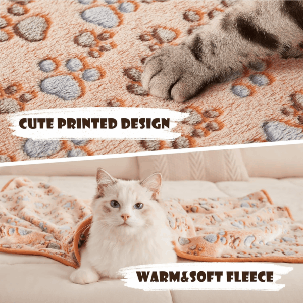 1 Pack 3 Blankets Super Soft Fluffy Premium Fleece Pet Blanket Flannel Throw for Dog Puppy Cat Paw Brown/Pink/White Small(23X16 Inch) - Image 2