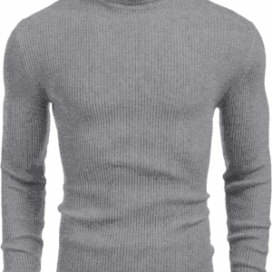 Mens Ribbed Slim Fit Knitted Pullover Casual Turtleneck Sweater