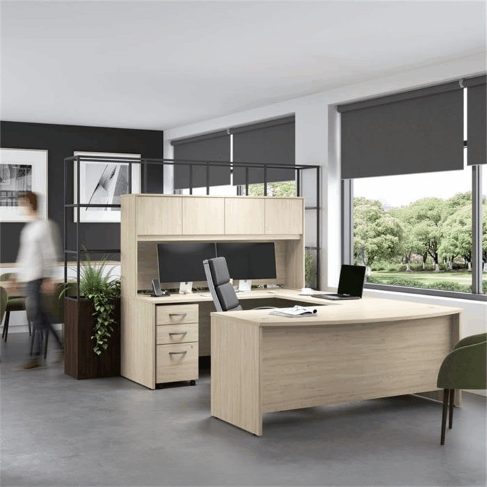 Studio C Low Storage Cabinet with Doors and Shelves in Natural Elm, Organization for Home or Professional Office - Image 5