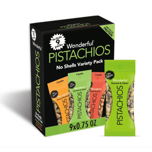 No Shells, 3 Flavors Mixed Variety Pack of 9 (0.75 Ounce), Roasted & Salted Nuts (4), Chili Roasted (3), Honey Roasted (2), Protein Snacks, Gluten Free, Pantry Staples, Healthy Snacks Variety Pack for Adults