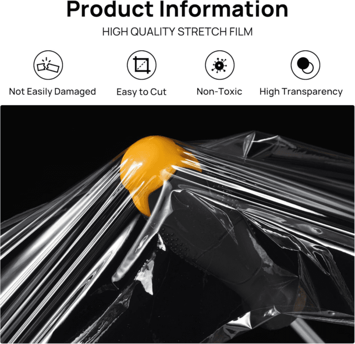 6 Pcs 5" X 1000Ft X 60 Gauge Stretch Film Clear Wraping Film Roll with 2 Handles, Industrial Strength Plastic Moving Stretch Film for Moving, Pallet Wrapping, Self Adhering Heavy Duty Shrink Film - Image 4