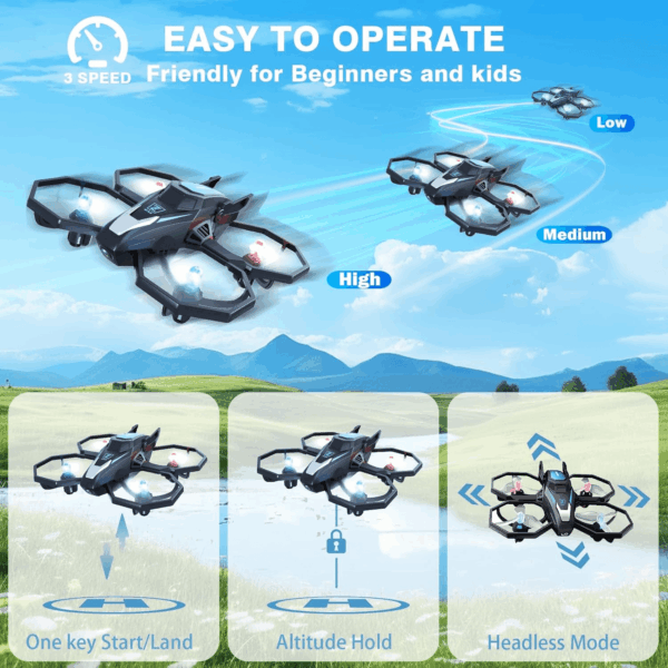 Drone with Camera, 1080P FPV Drone Camera with Remote Control Quadcopter, Gestures Selfie, One-Key Take Off/Landing, Speed Adjustment, 3D Flips, 2 Batteries Mini Drone for Adults Kids - Image 4