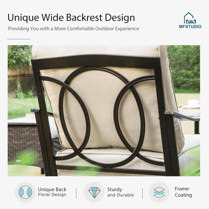 6 PCS Outdoor Patio Furniture Set, Metal Outdoor Conversation Set, Rattan Wicker Patio Sectional with 2 X Swivel Single Sofa, 3-Seat Sofa, 2 X Ottoman, 1 X Fire Pit Table, Beige - Image 6