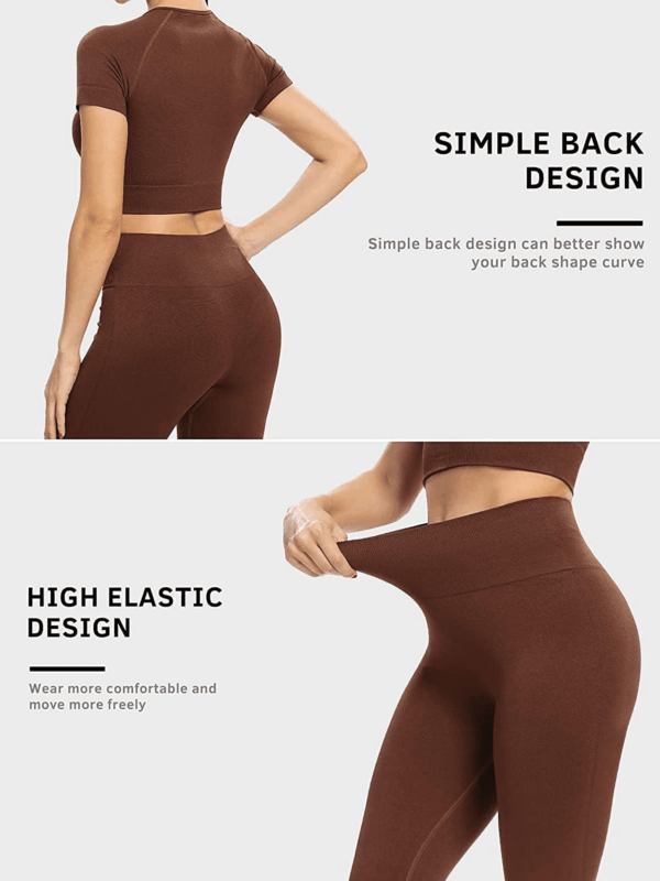 Workout Sets for Women Two Piece Outfits Seamless High Waist Leggings Yoga Crop Tops Athletic Sports Gym Sets - Image 2