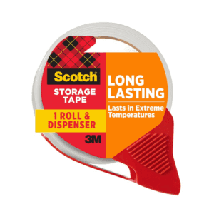 Long Lasting Storage Shipping Packaging Tape, 1.88" X 38.2 Yd, 1 Roll with Dispenser (3650S-RD-ESF)