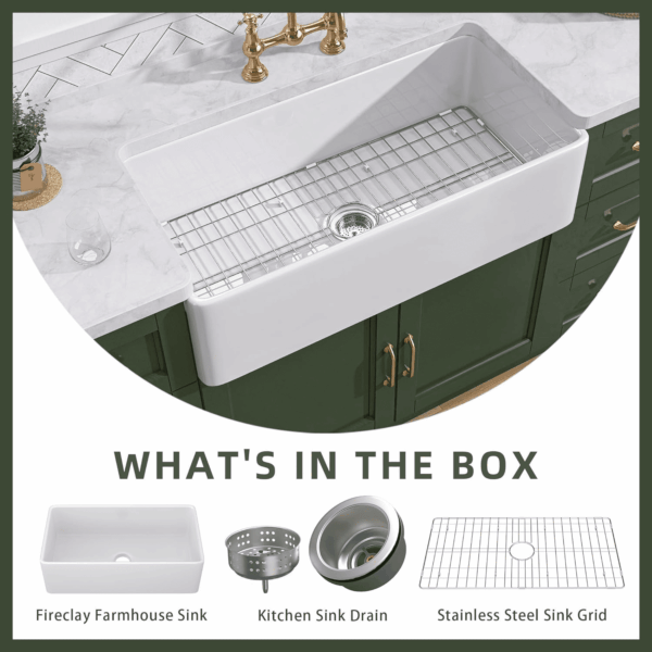 White Farmhouse Sink 30 Inch Farm Sink Fireclay Apron Front Single Bowl Kitchen Sinks Deep Drop in Undermount Kitchen Sink Luxury Modern Style Accessory Kit Included - Image 8