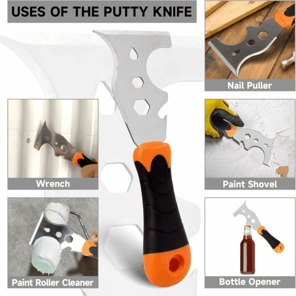 -2 Pack, 12-In-1 Paint Scraper Tool，Multi-Use Painters Tool, 1.5 Inch Stainless Steel Putty Knife Scraper，Paint Scraper for Painting & Wood，Razor Blade Scraper - Image 7
