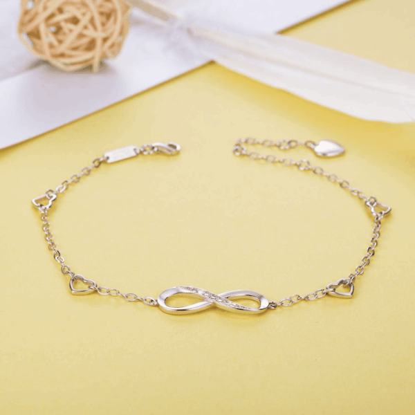 Womens 925 Sterling Silver Infinity Anklet Bracelet Endless Love Symbol Charm Adjustable Large Bracelet Gifts for Women - Image 2