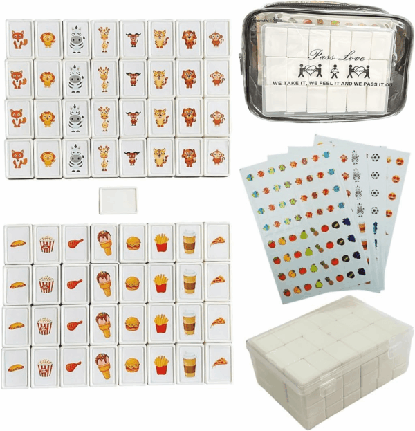 Seaside Escape Game Blocks 65 Tiles, Mahjong Tile Game, Sea Side Escape Tiles, 30Mm in ABS Plastic Material Seaside Excape Game Set with 4 DIY Stickers