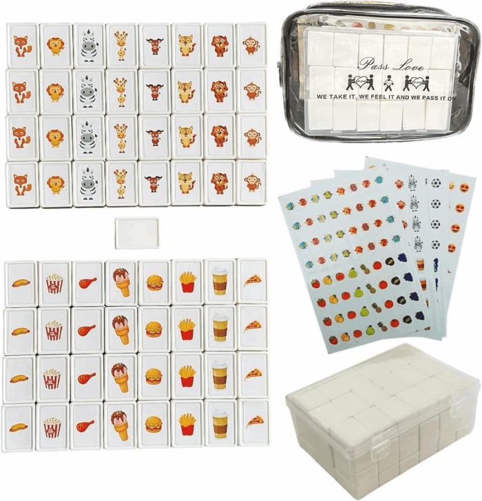 Seaside Escape Game Blocks 65 Tiles, Mahjong Tile Game, Sea Side Escape Tiles, 30Mm in ABS Plastic Material Seaside Excape Game Set with 4 DIY Stickers