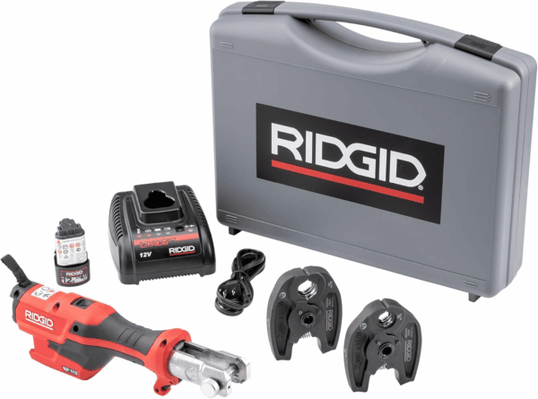 72553 Model RP 115 Mini Press Tool and Battery Kit with 1/2" to 3/4" Propress Press Tool Jaws, 2V Li/Ion Battery, 12V Charger, and Carrying Case , Red