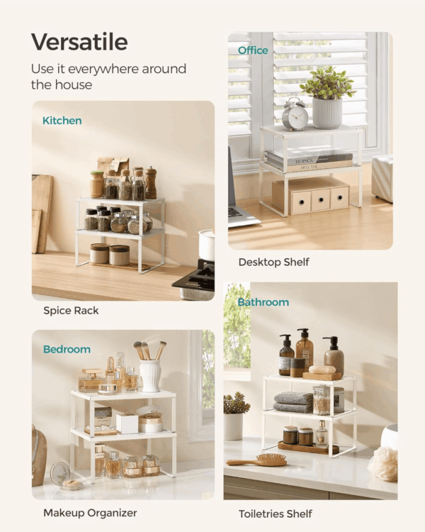 Spice Racks, Set of 2 Metal Cabinet Shelf Organizers, Countertop Organizers, Shelf Risers, Stackable, Expandable, Oatmeal Beige UKCS001K01 - Image 5