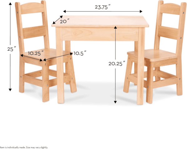 Solid Wood Table and 2 Chairs Set - Light Finish Furniture for Playroom - Image 4