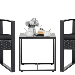 3 Pieces Patio Set Outdoor Wicker Furniture Sets Modern Rattan Chair Conversation Sets with Coffee Table for Yard and Bistro (Black)