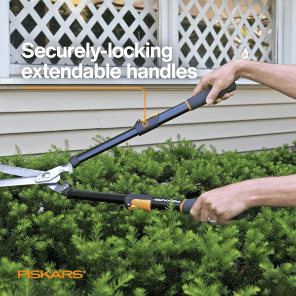 Power-Lever Hedge Shears - 25"-33" Extendable Handle - Plant Cutting Scissors - Yard and Garden Tools - Orange/Black - Image 4