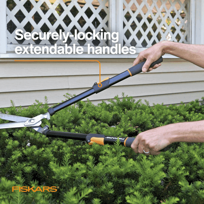 Power-Lever Hedge Shears - 25"-33" Extendable Handle - Plant Cutting Scissors - Yard and Garden Tools - Orange/Black - Image 4
