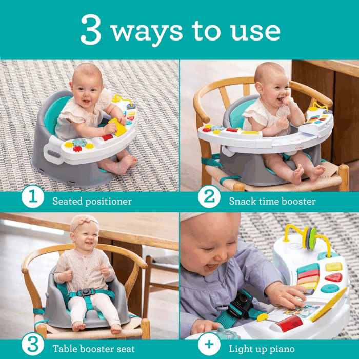 Music & Lights 3-In-1 Discovery Seat and Booster - Convertible, Infant Activity and Feeding Seat with Electronic Piano for Sensory Exploration, for Babies and Toddlers, Teal - Image 2