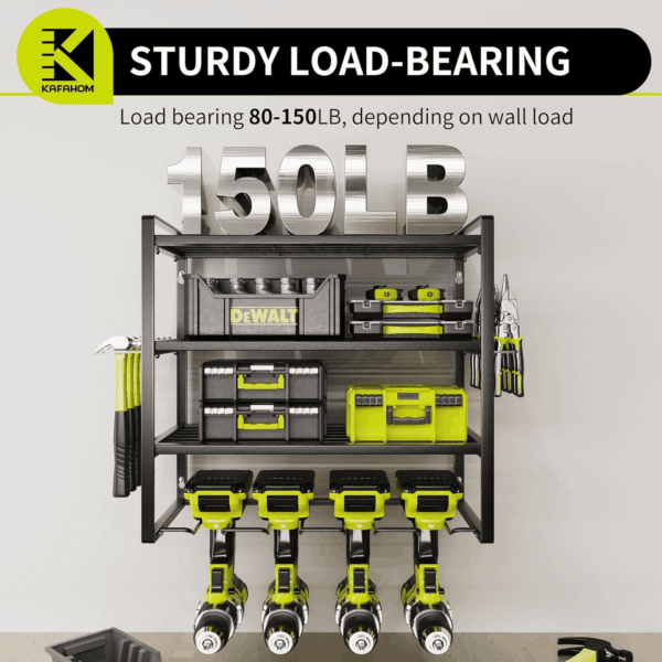 Power Tool Organizer, Garage Tool Organizers and Storage,Drill Holder Wall Mount, Storage Rack for Cordless Drill, Heavy Duty Tool Shelf with Screwdriver Holder/Pliers Holder/Hammer Holder - Image 2