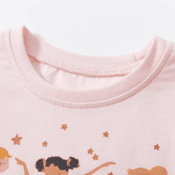 Girls Cotton Long Sleeve Casual Cartoon Appliques Striped Jersey Dresses - Image 3