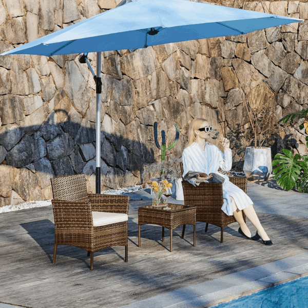 Patio Furniture Set 3 Pieces, Outdoor Wicker Furniture with Coffee Table, Modern Rattan Patio Chairs Conversation Sets with Sofa for Garden, Terrace, Porch, Balconies, Lawns, Brown - Image 6