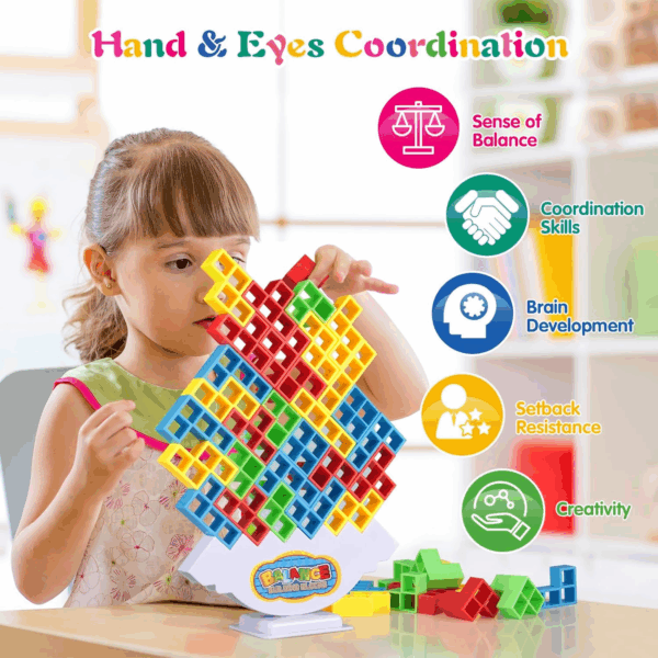 64Pcs Tetra Tower Game, Stack Attack Family Board for 2 Players Family Games, Building Blocks Stacking Balance Games Toys for Kids, Adults, Friends, Classroom, Family and Travel Party - Image 3