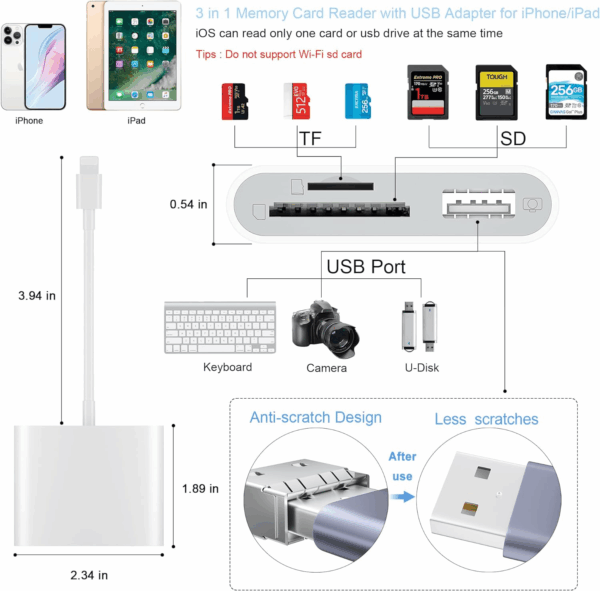 SD Card Reader for Iphone, Memory Card Reader with USB Camera Adapter Plug and Play Trail Game Camera Viewer Supports SD and TF Card Microsd Card Adapter for Ipad No App Required - Image 2