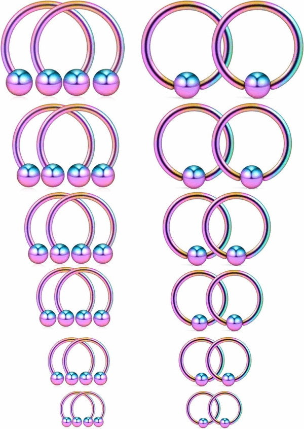 16-24PCS 16G Surgical Steel Horseshoe & Captive Bead Nose Hoop Septum Earring Eyebrow Tongue Lip Nipple Helix Tragus Piercing Jewelry Rings 6-16Mm
