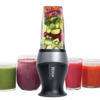 Fit Compact Personal Blender, Portable Blender For-Smoothies, Shakes, Food Prep, and Frozen Blending, 700-Watt Base, (2) 16-Oz. Cups and Spout Lids, Black QB3001SS