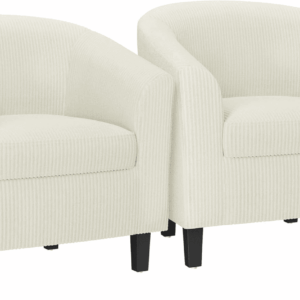 Corduroy Barrel Chairs Set of 2, Upholstered Club Chairs Accent Chairs, round Armchairs Waiting Room Chairs with Soft Cushion for Living Room Bedroom Reading Room, Beige