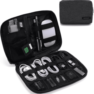 Electronics Organizer Travel Case, Small Cord Bag, Tech Organizer as Travel Accessories for Men Women, Cable Essentials for Phone, SD Card, Black