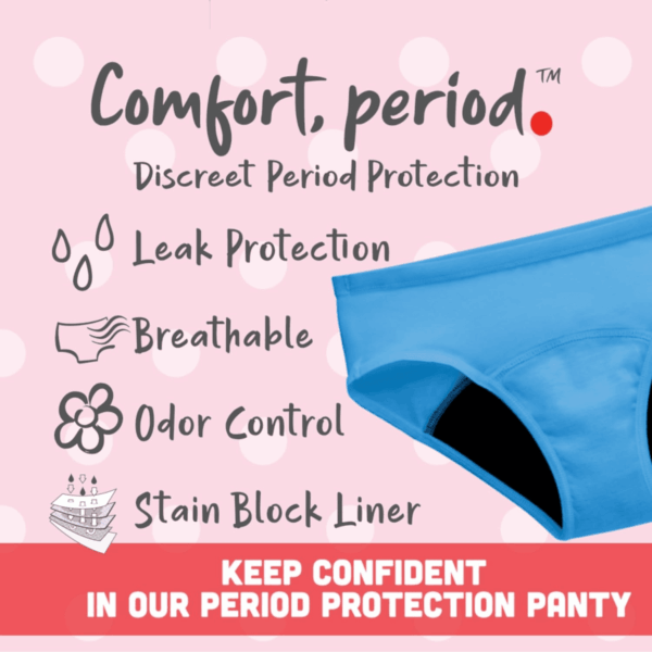 Girls' Comfort, Period. Boys'Hort & Hipster Period Underwear, Moderate Protection, Multi-Pack - Image 3