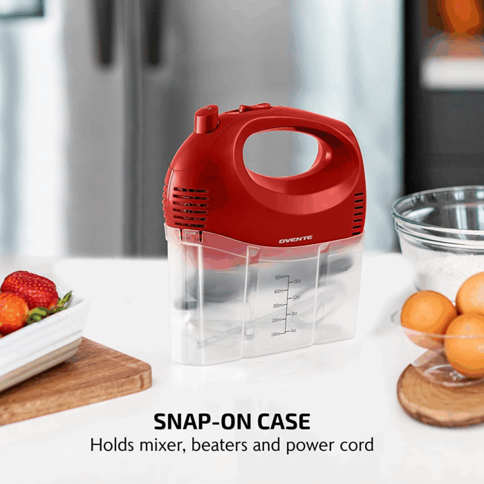 Portable 5 Speed Mixing Electric Hand Mixer with Stainless Steel Whisk Beater Attachments & Snap Storage Case, Compact Lightweight 150 Watt Powerful Blender for Baking & Cooking, Red HM151R - Image 8