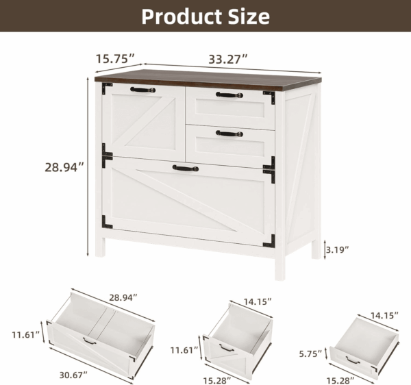 Wood Lateral File Cabinet with 4-Drawer for Hanging Files Letter/A4/Legal Size, Large Farmhouse Filing Cabinets for Home Office, Printer Stand with Office Cabinet, Office Furniture, White and Brown - Image 2