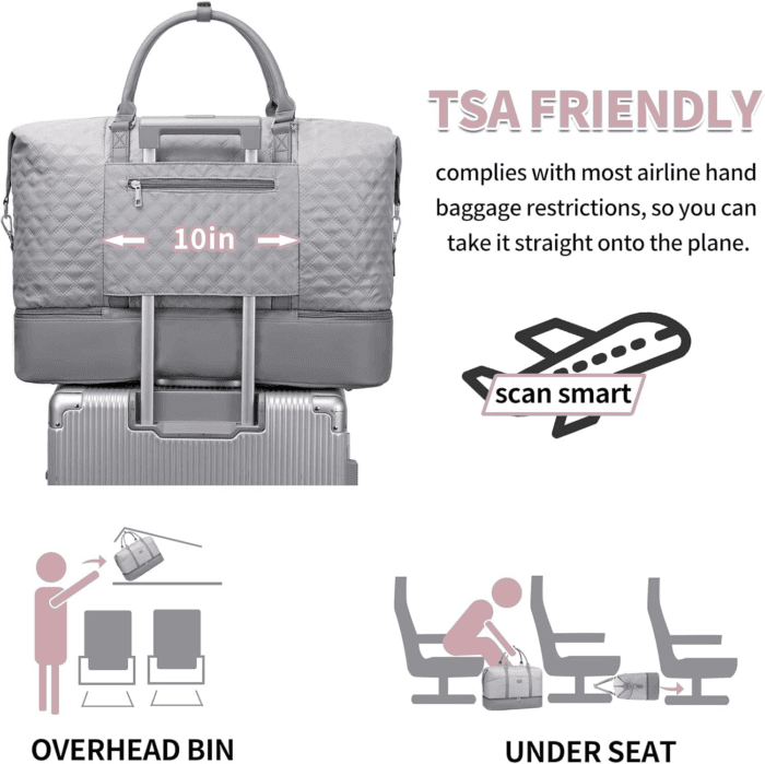 Weekender Bag, Large Travel Duffel Bag for Women, Carry on Overnight Bag with Shoe Compartment and Toiletry Bags - Image 5