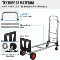 2 in 1 Aluminium Hand Truck Dolly 450Lbs Capacity, Heavy Duty Convertible Hand Truck W/Pneumatic Wheels, Foldable Dolly Cart Collapsible Dolly for Moving with Retractable Handle - Image 4