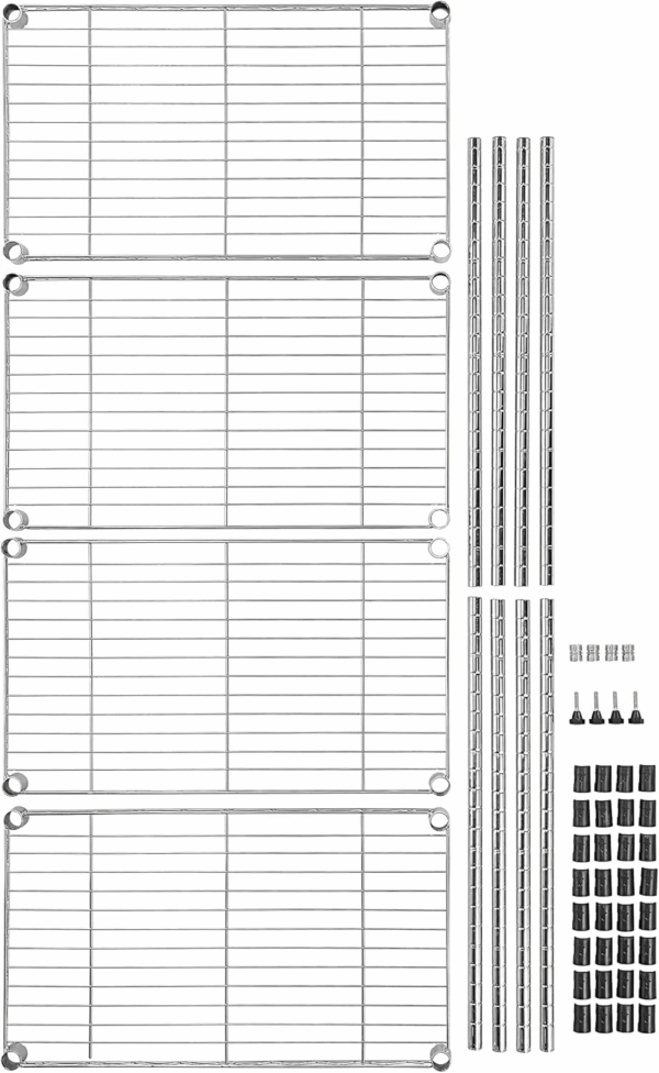 4-Shelf Adjustable, Storage Shelving Unit, (200 Pound Loading Capacity per Shelf), Steel Organizer Wire Rack, 13.4"D X 23.2"W X 48"H, Chrome - Image 8