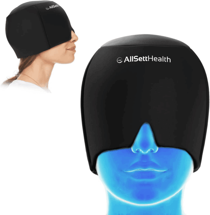 Migraine Relief Cap Ice Head Wrap and Hat | Hot/Cold Gel Pack with Face and Eye Mask Compress for Headache Relief - Black - FSA HSA Eligible