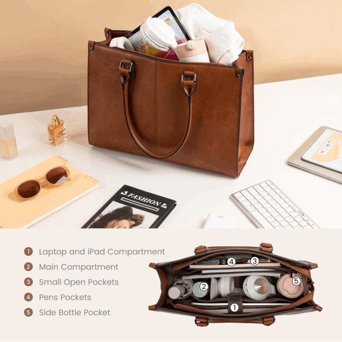 Laptop Bag for Women, 15.6 Inch Laptop Tote Bag Vintage Work Bags for Women Computer Bag Office Briefcase Handbag - Image 4