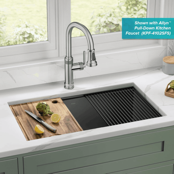 Kore Workstation 32-Inch Undermount 16 Gauge Black Stainless Kitchen Sink, Single Bowl Kitchen Sink in PVD Gunmetal Finish with Accessories, KWU110-32/PGM - Image 2