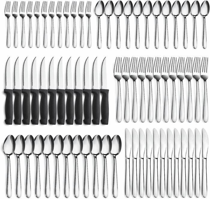 72-Pieces Silverware Set for 12, Flatware Set with Steak Knives, Stainless Steel Cutlery Set, Include Forks Spoons and Knives Set, Dishwasher Safe Utensil Sets for Home Restaurant