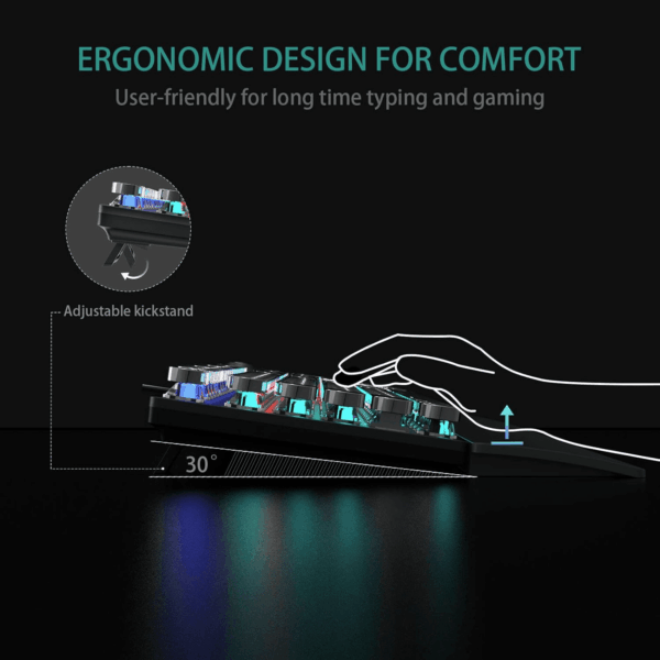 F2088 Typewriter Style Mechanical Gaming Keyboard Blue Switches,Rainbow LED Backlit,Removable Wrist Rest,Media Control Knob,Retro Punk round Keycaps,Usb Wired Computer Keyboard - Image 7