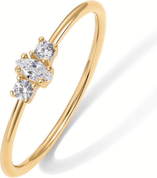 18K Gold Plated Marquise round Mini Cubic Zirconia Stackable Rings for Women | Dainty Stacking Thin Band for Women