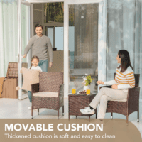 Patio Porch Furniture Sets 3 Pieces PE Rattan Wicker Chairs with Table Outdoor Garden Furniture Sets (Brown/Beige) - Image 3